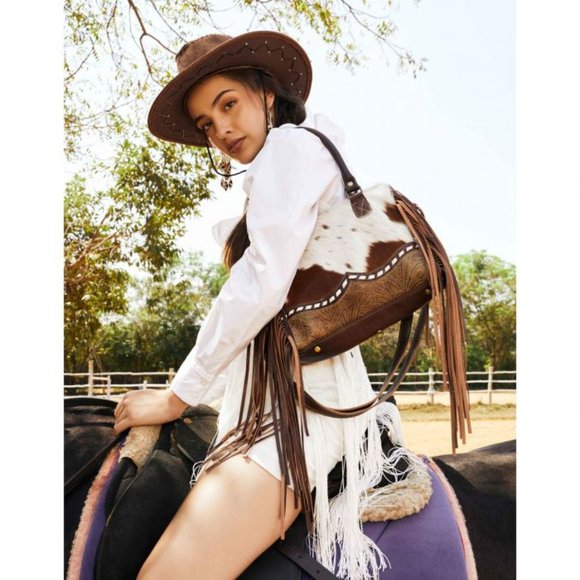 Myra Bag Western Brown Leather concealed carry fringe Purse - Picture 7 of 12